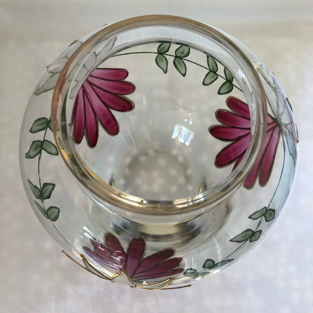 Beautiful Handcrafted Romania Crystal Vase Floral Pattern w/Raised Gilding